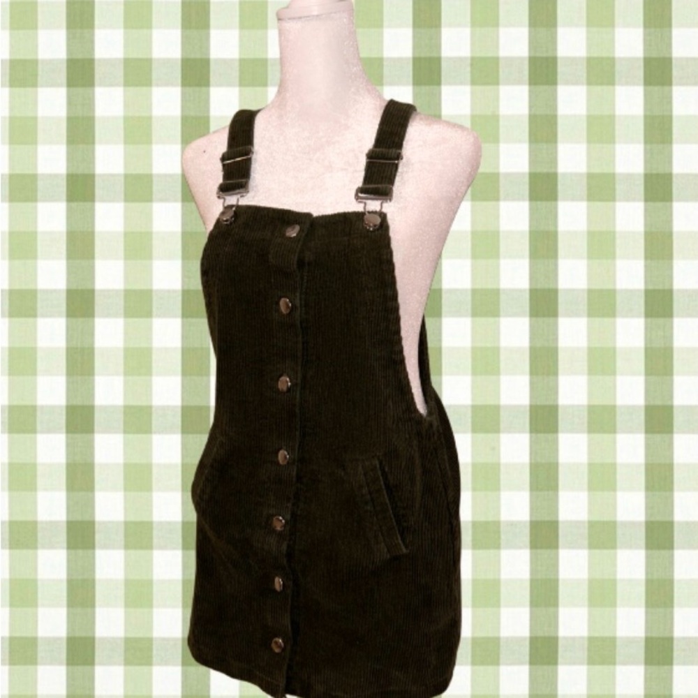 Dark Green Corduroy Overall Dress